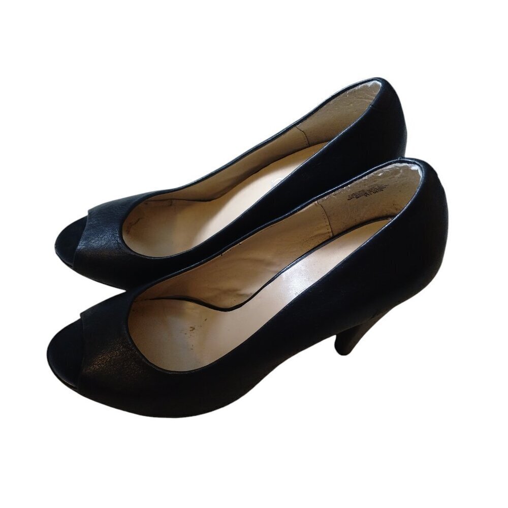 Nine & Co Women's Size 7 Black Peep Toe Heeled Pumps Classic Office Career